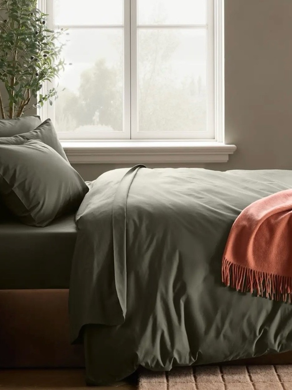 NWOT Quince Organic Crisp Percale 1 Pc Duvet Cover, King/Cal (Dusty Olive)
